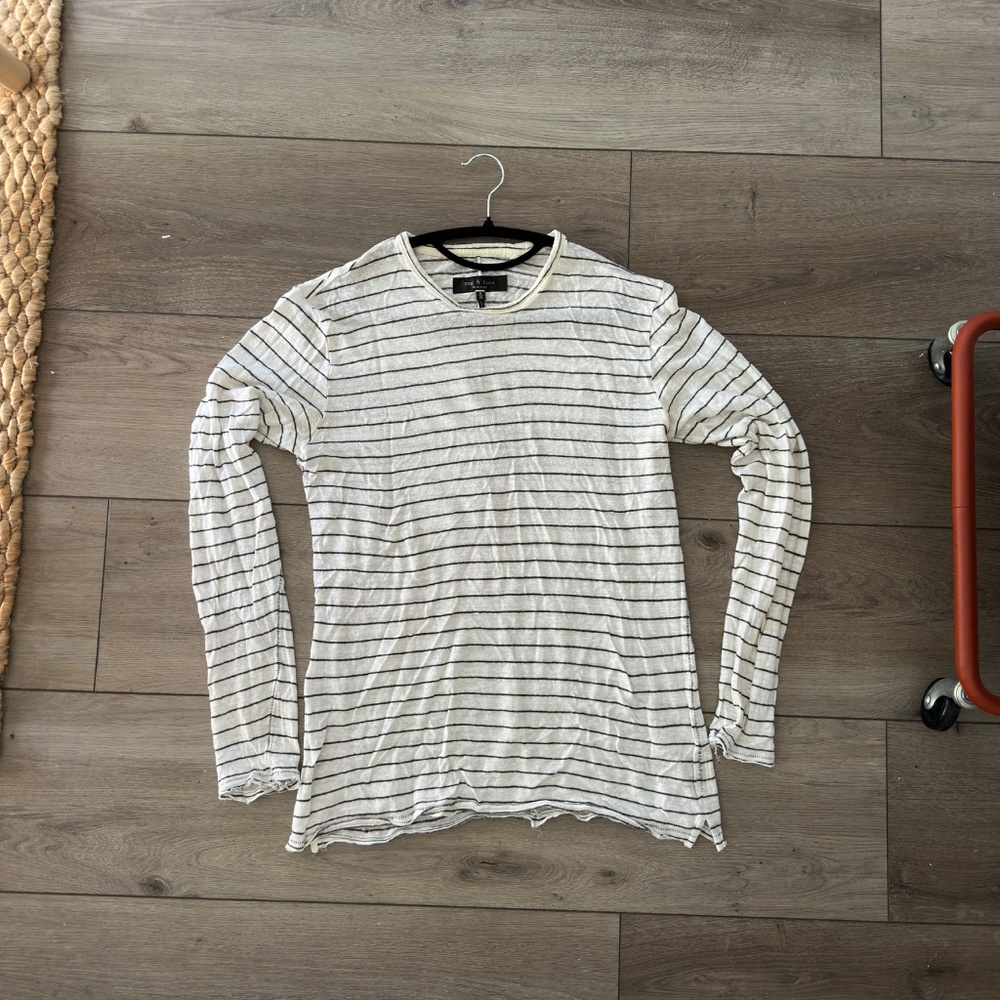 Rag & Bone White and Black Striped Linen Long Sleeve Shirt